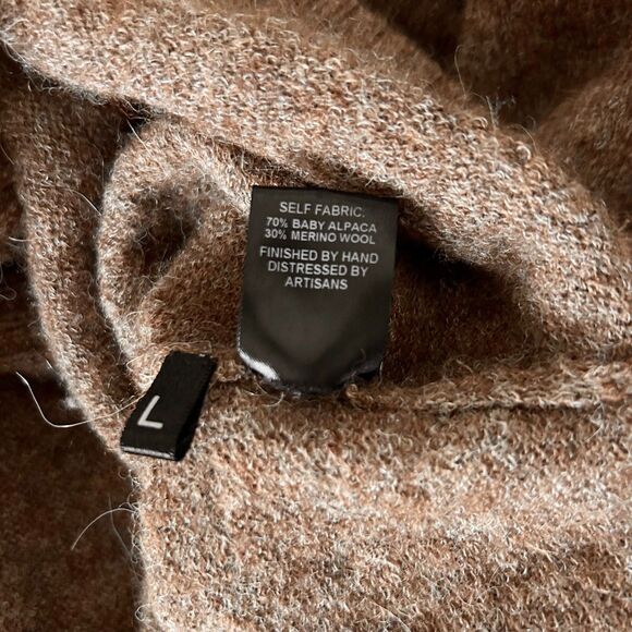 Anagram Baby Alpaca Merino Wool Button Up Hooded Cardigan Tan Size Large - Picture 5 of 6